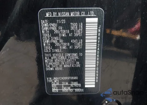 2024 Nissan Armada Sv 4Wd из США, поврежденный, VIN JN8AY2AD6R9706980